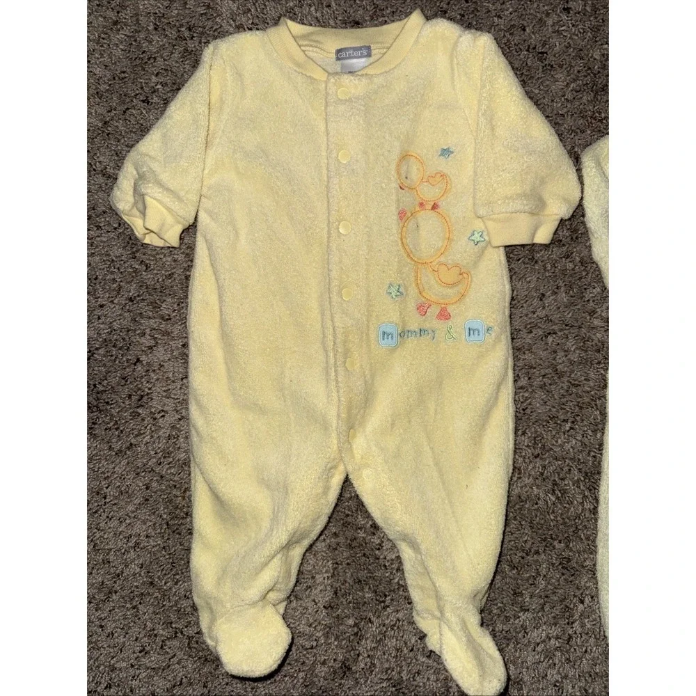 2  Vintage Carter's Yellow Terry‎ Cloth Sleeper's Quack/Mommy & Me